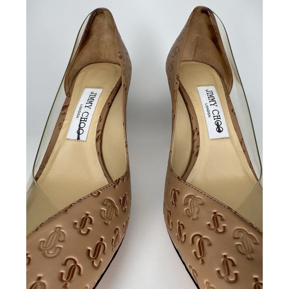 Jimmy Choo Cass 95 Leather & Vinyl Size Eu 37 US 7 Pump Beige Brown - Picture 8 of 13